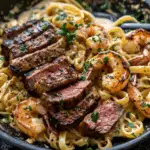 Blackened Steak Shrimp Alfredo
