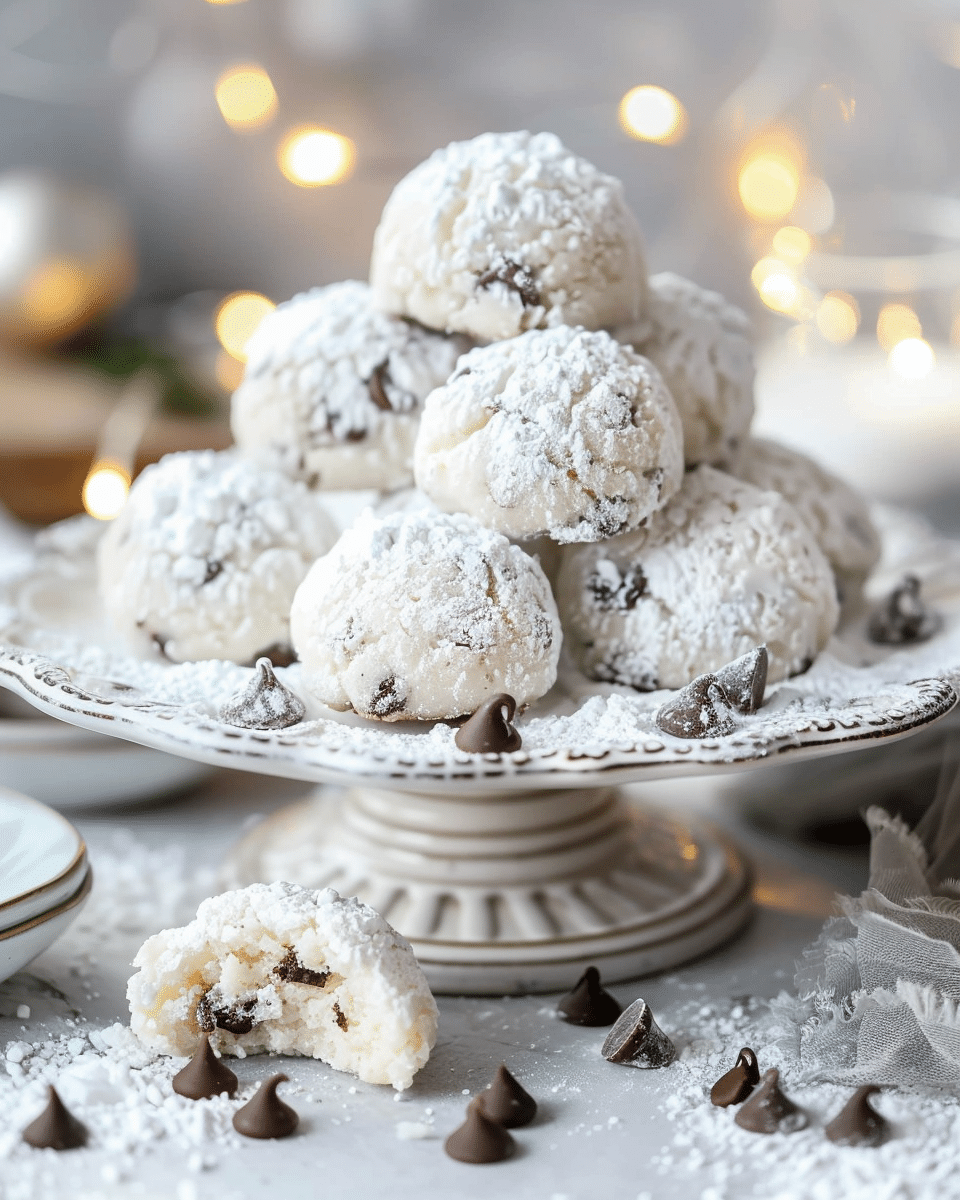 Mint Chocolate Chip Snowball Cookies
