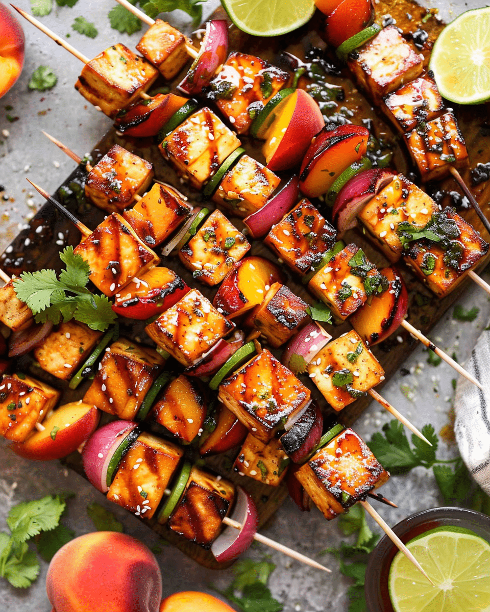 Chili‑Lime Tofu and Peach Skewers