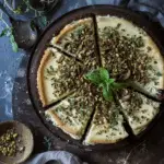 Pistachio and Mushroom Cheesecake with Feta & Parmesan Crust