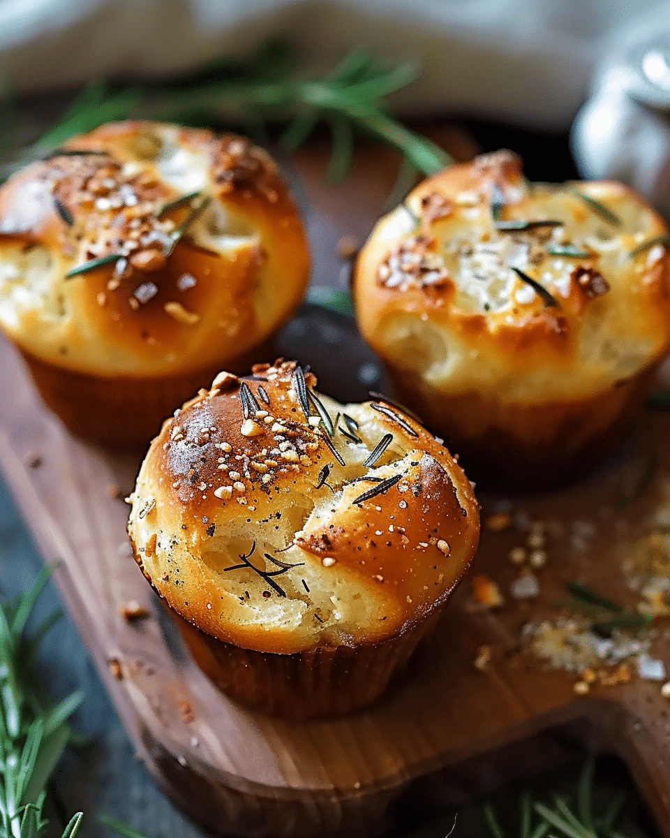 Irresistible Golden Crust Garlic Rosemary Focaccia Muffins