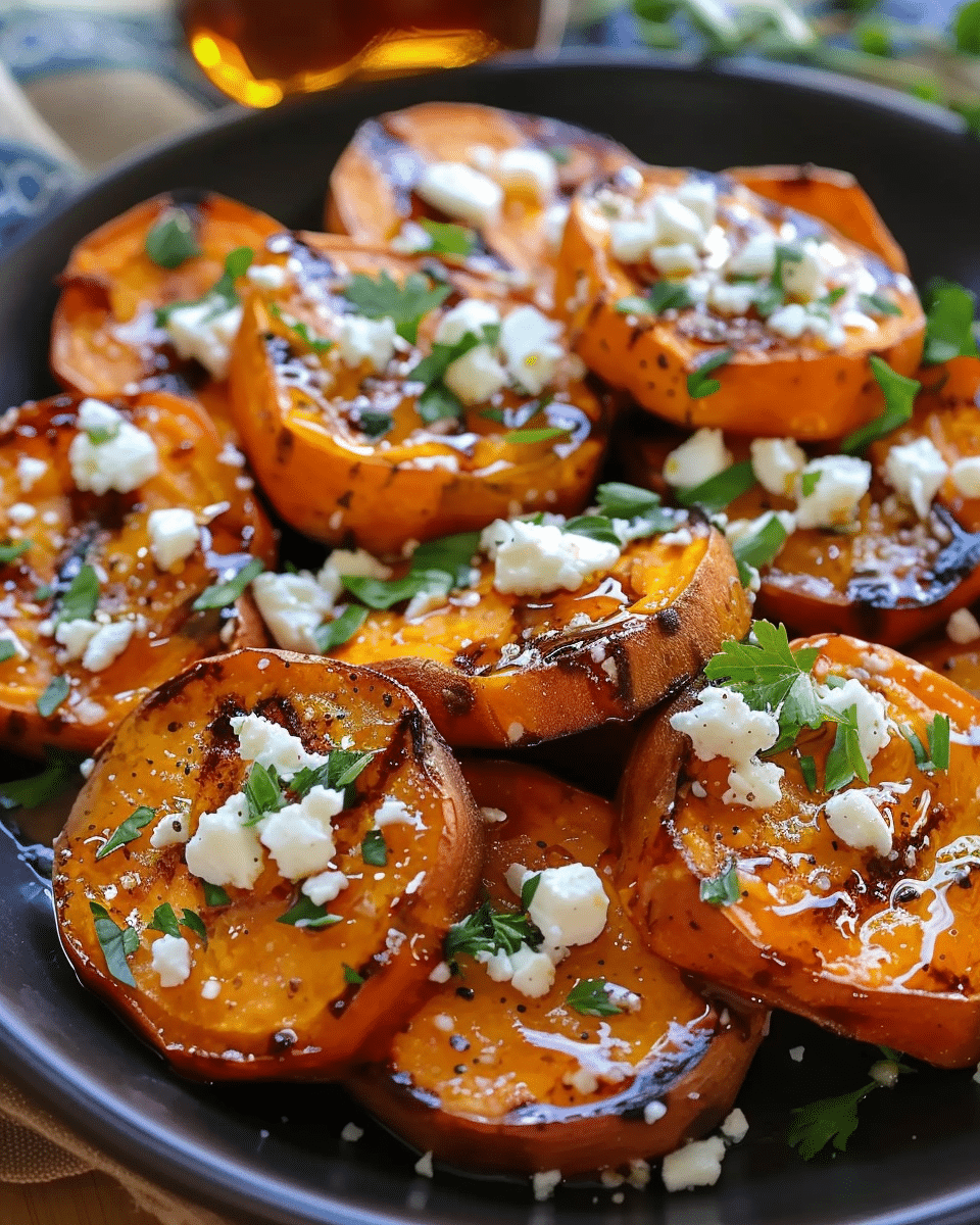 Roasted Sweet Potato Rounds with Honey and Feta