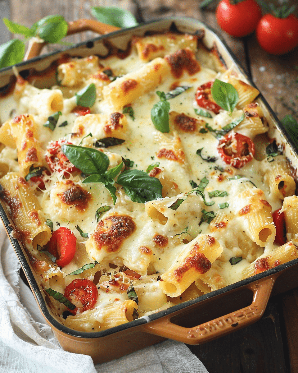 Three Cheese Baked Rigatoni with Roasted Vegetables