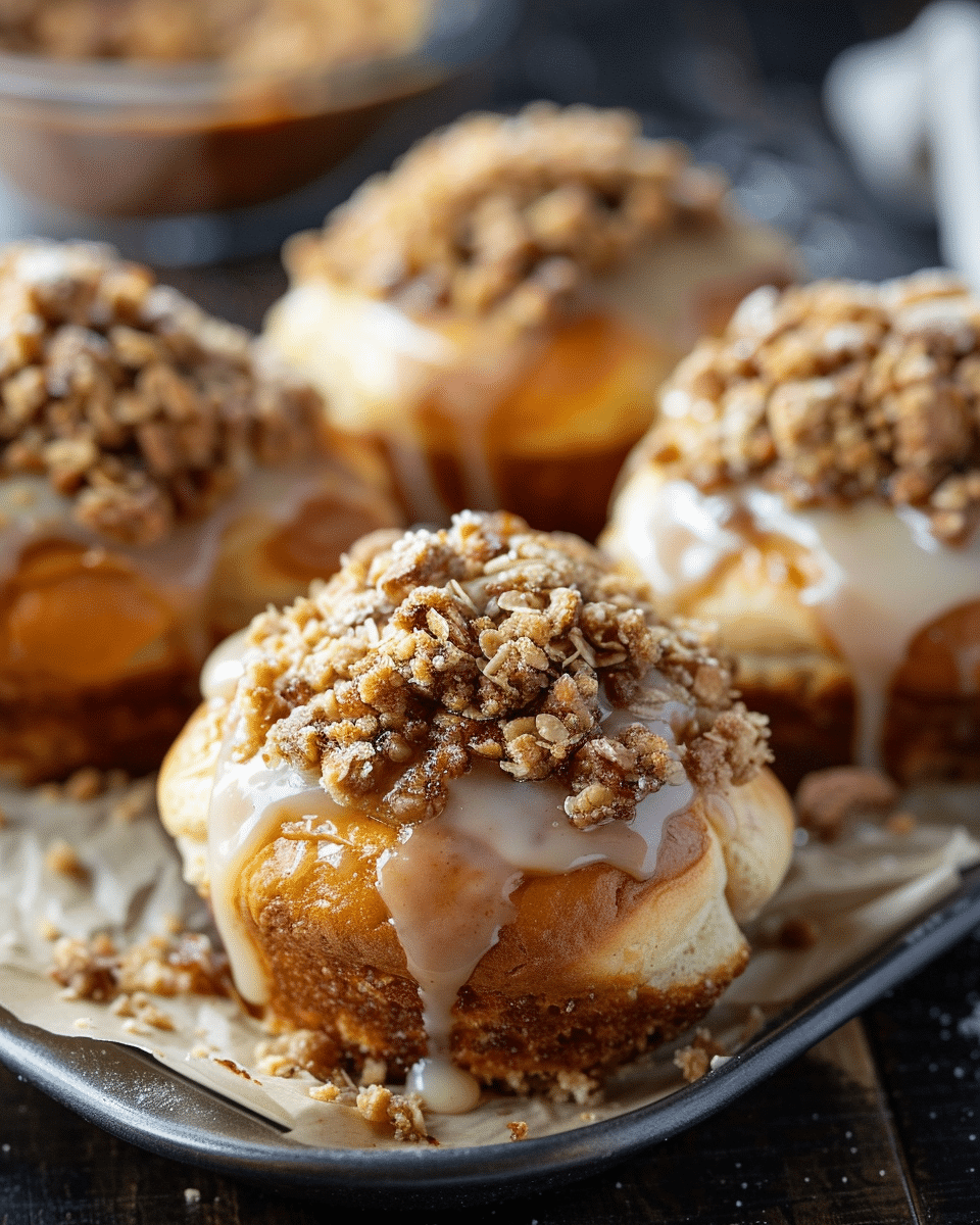 Apple Cheesecake Buns with Crumble Topping and Sweet Glaze