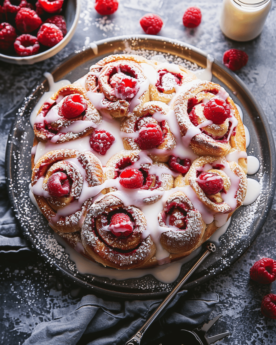 Raspberry Cinnamon Rolls with Lemon Glaze