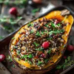 Stuffed Acorn Squash with Wild Rice and Cranberries