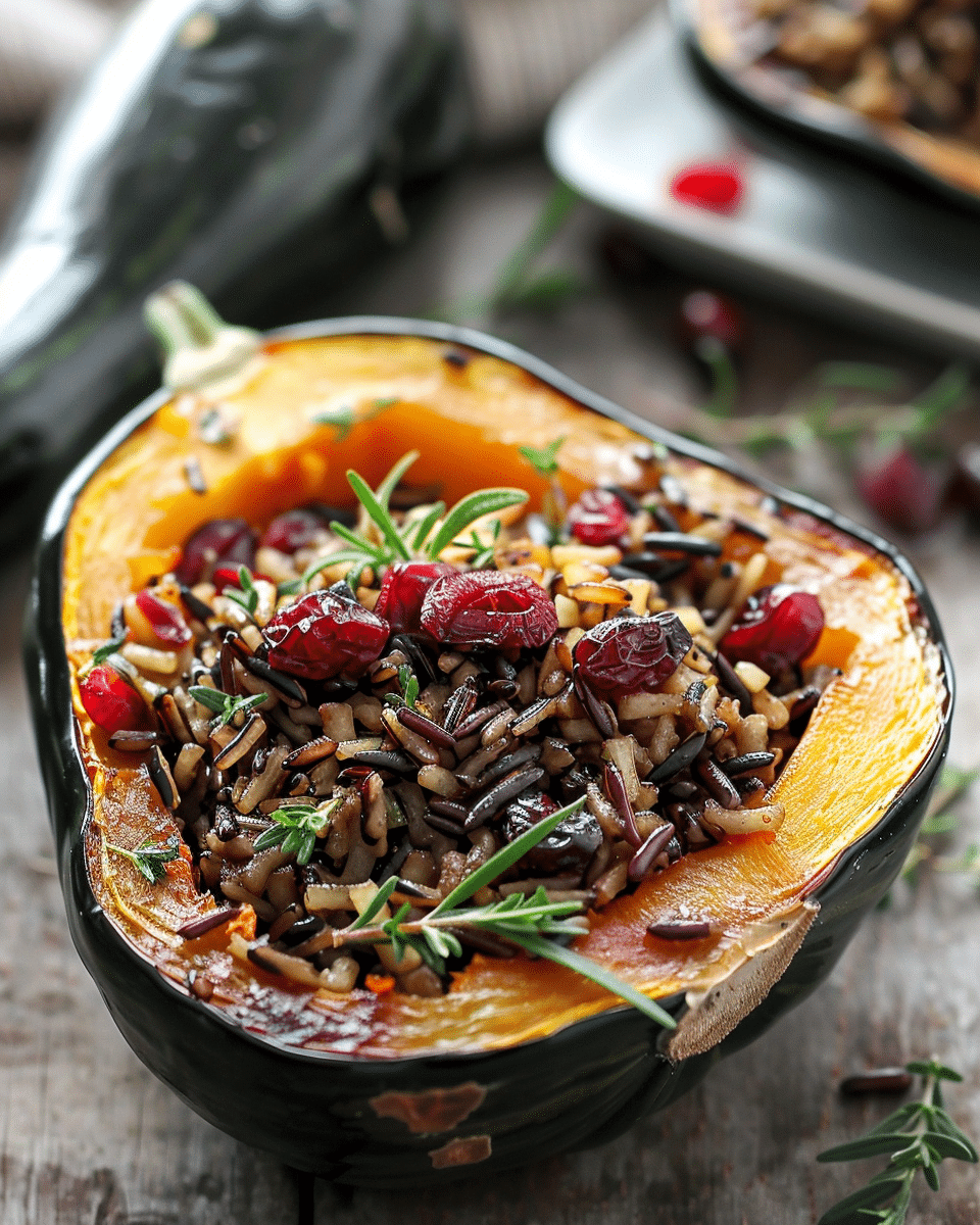 Stuffed Acorn Squash with Wild Rice and Cranberries