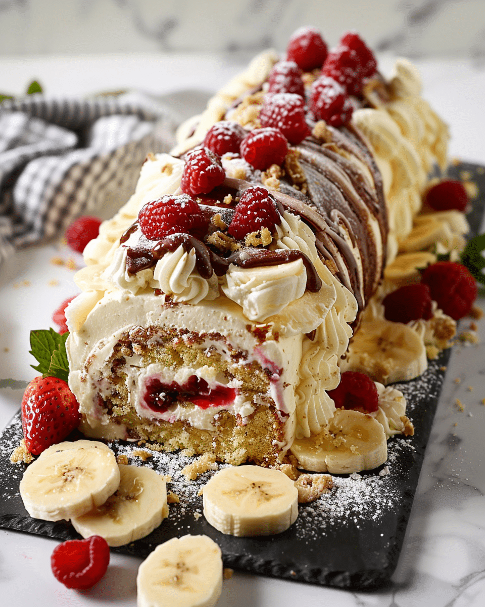 Lightened Up Banana Split Cake Roll