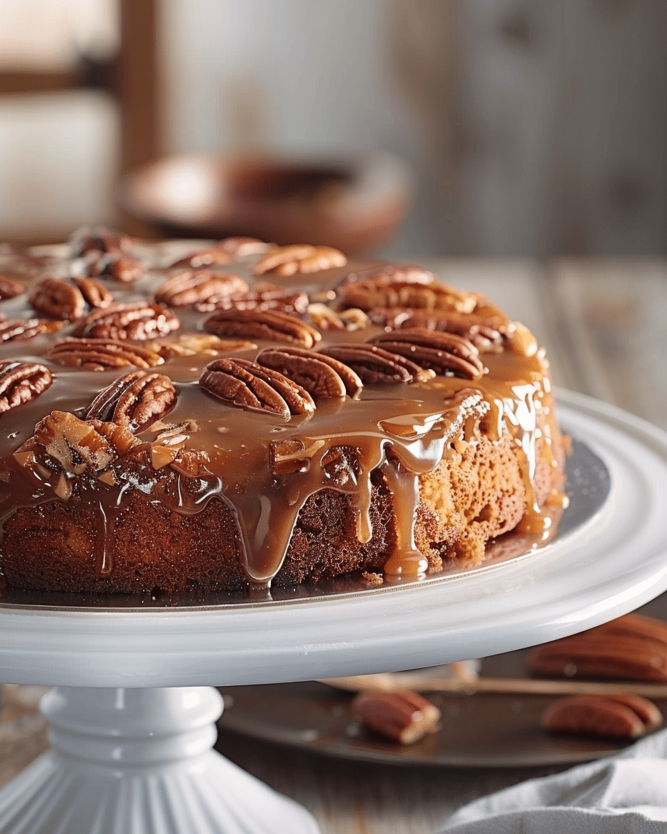 Upside-Down Caramel Pecan Cake