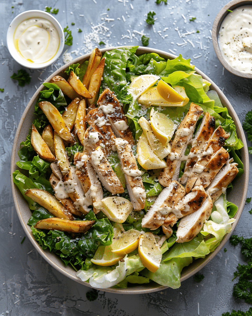Healthy Chicken Caesar Salad with Fries (High Protein)