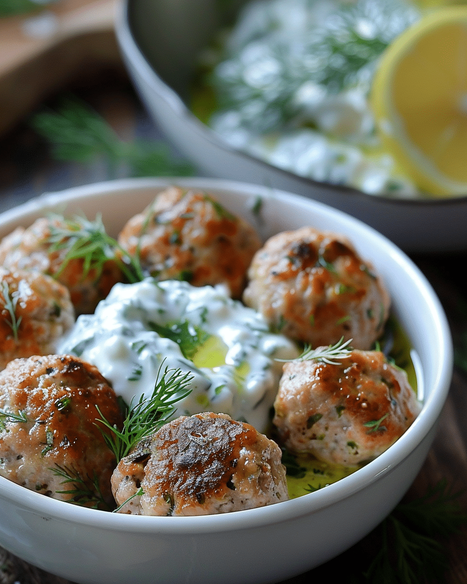 Healthy Greek Turkey Meatballs with Tzatziki