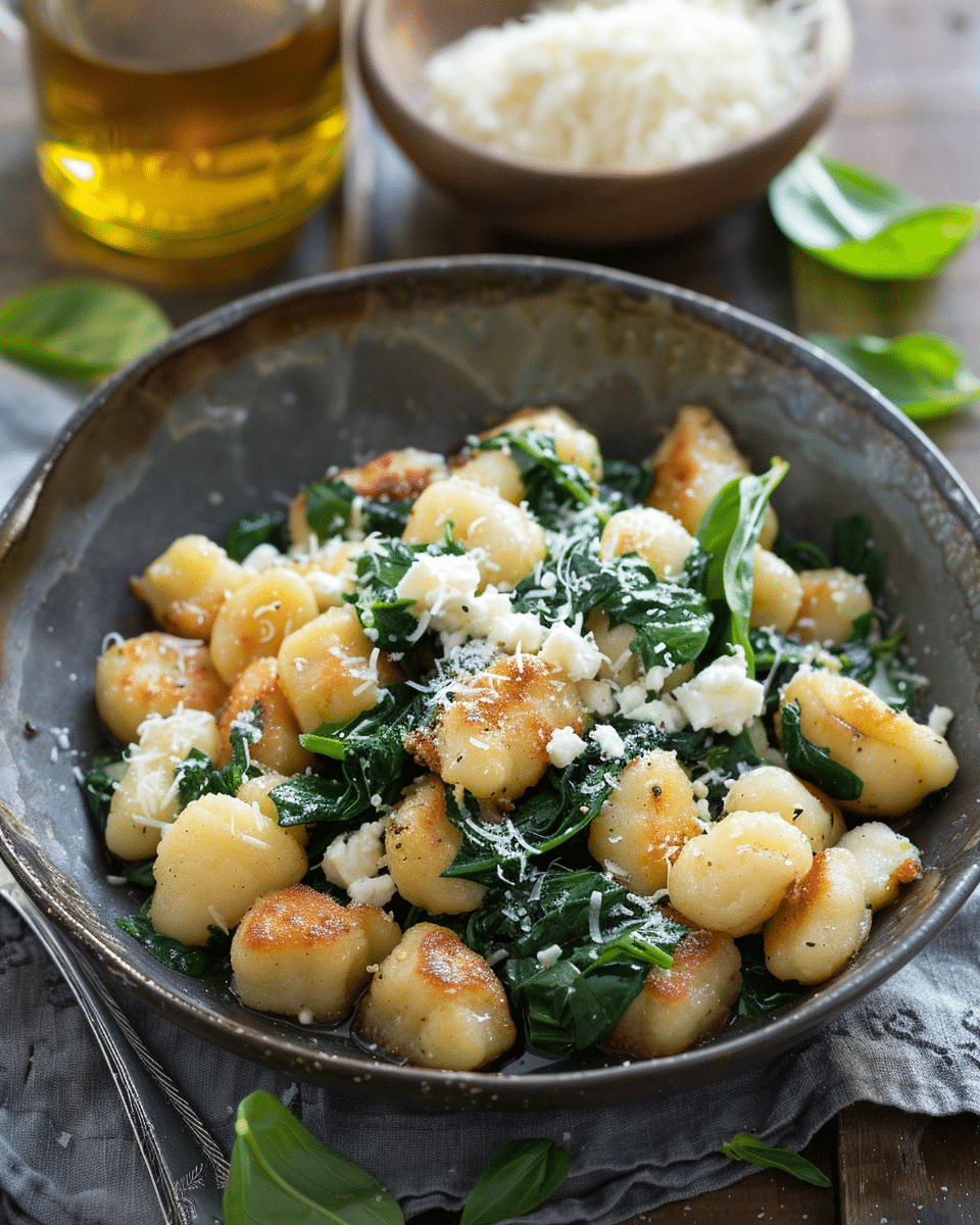 Crispy Gnocchi with Spinach and Feta
