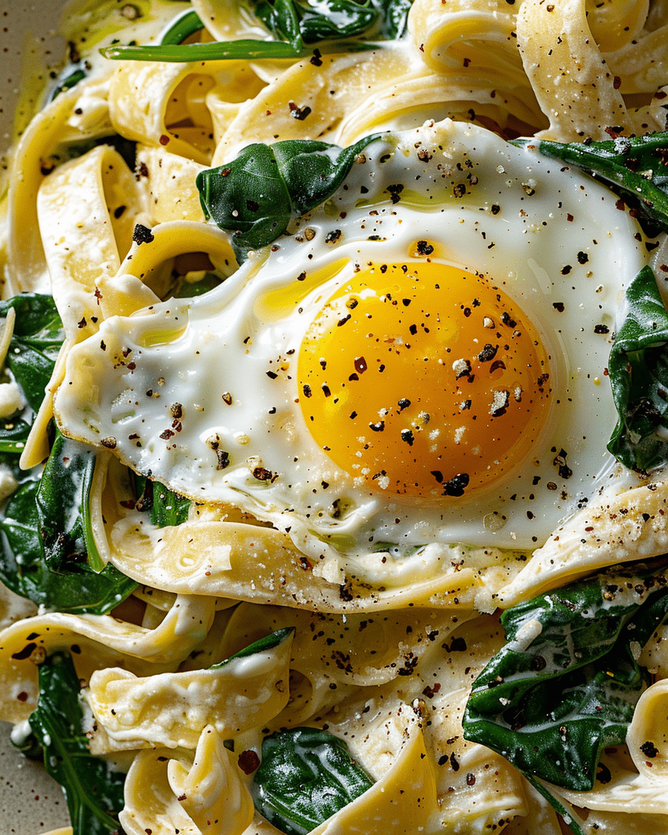 Breakfast Pasta with Spinach and Egg