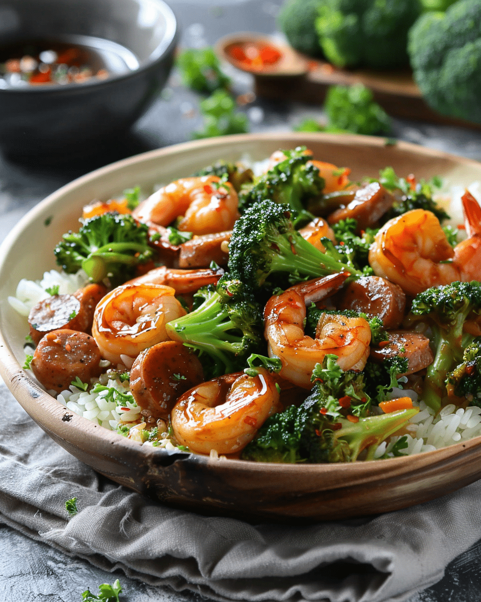 Honey Garlic Shrimp, Sausage & Broccoli