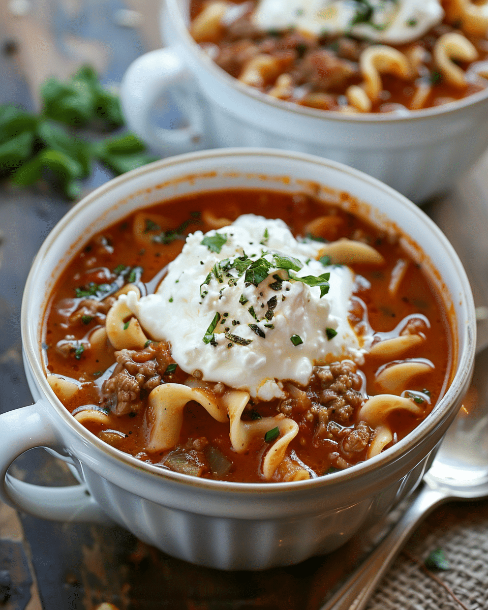 Lasagna Soup with Ricotta Topping
