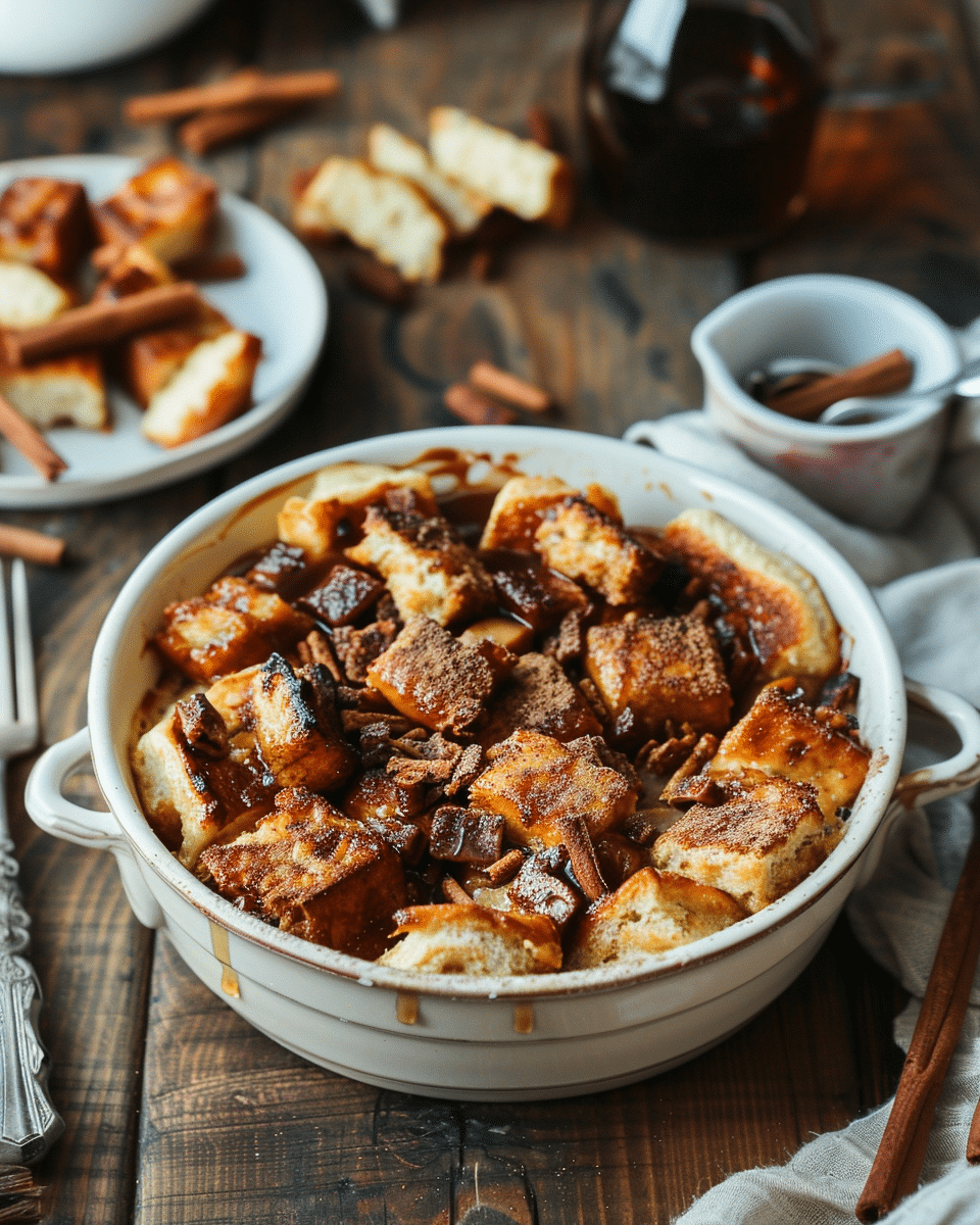 Brioche French Toast Casserole with Cinnamon Toast Croutons