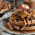 Spiced Yeasted Waffles with Pecans and Caramel Apple Compote