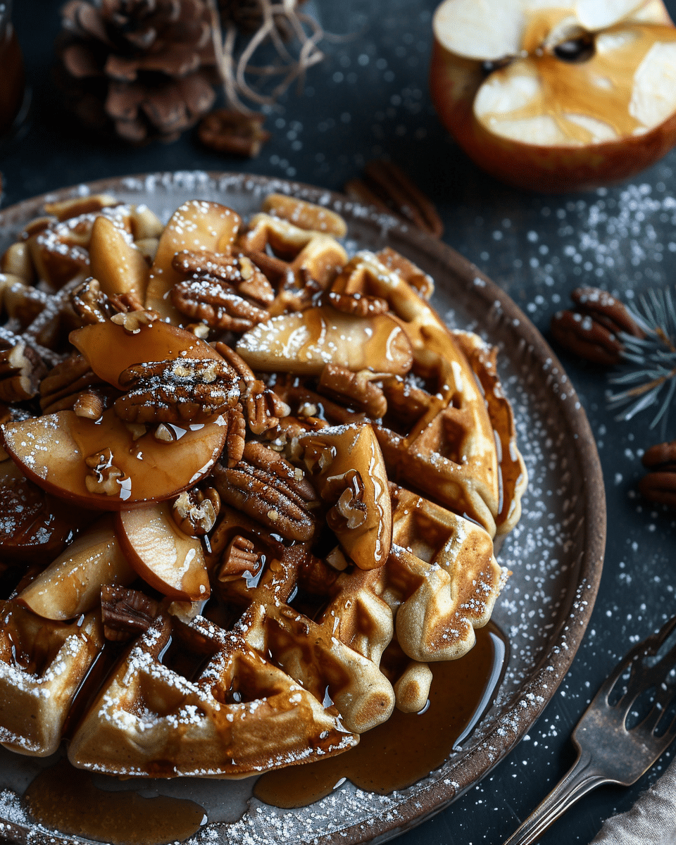 Spiced Yeasted Waffles with Pecans and Caramel Apple Compote