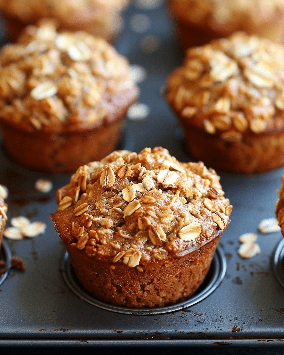 Banana Oat Blondie Muffins with Gooey Tops