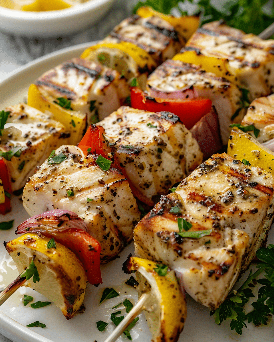 Lemon Pepper Grilled Swordfish Kabobs