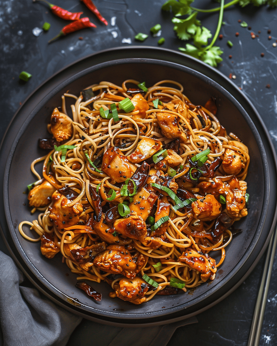 Sweet & Spicy Hot Chili Chicken Noodles