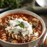 Lasagna Soup with Ricotta Topping
