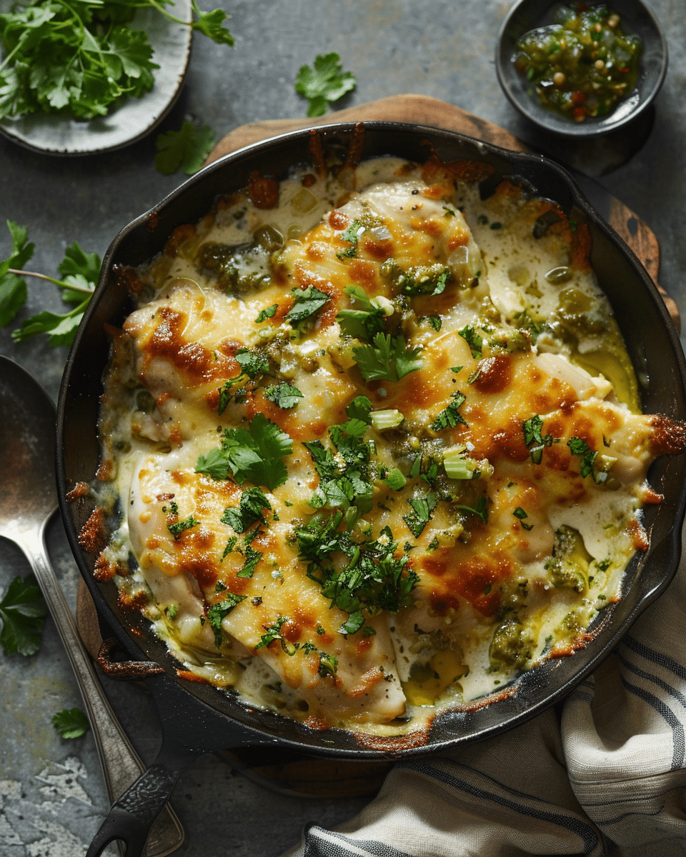 Cheesy Salsa Verde Chicken Casserole