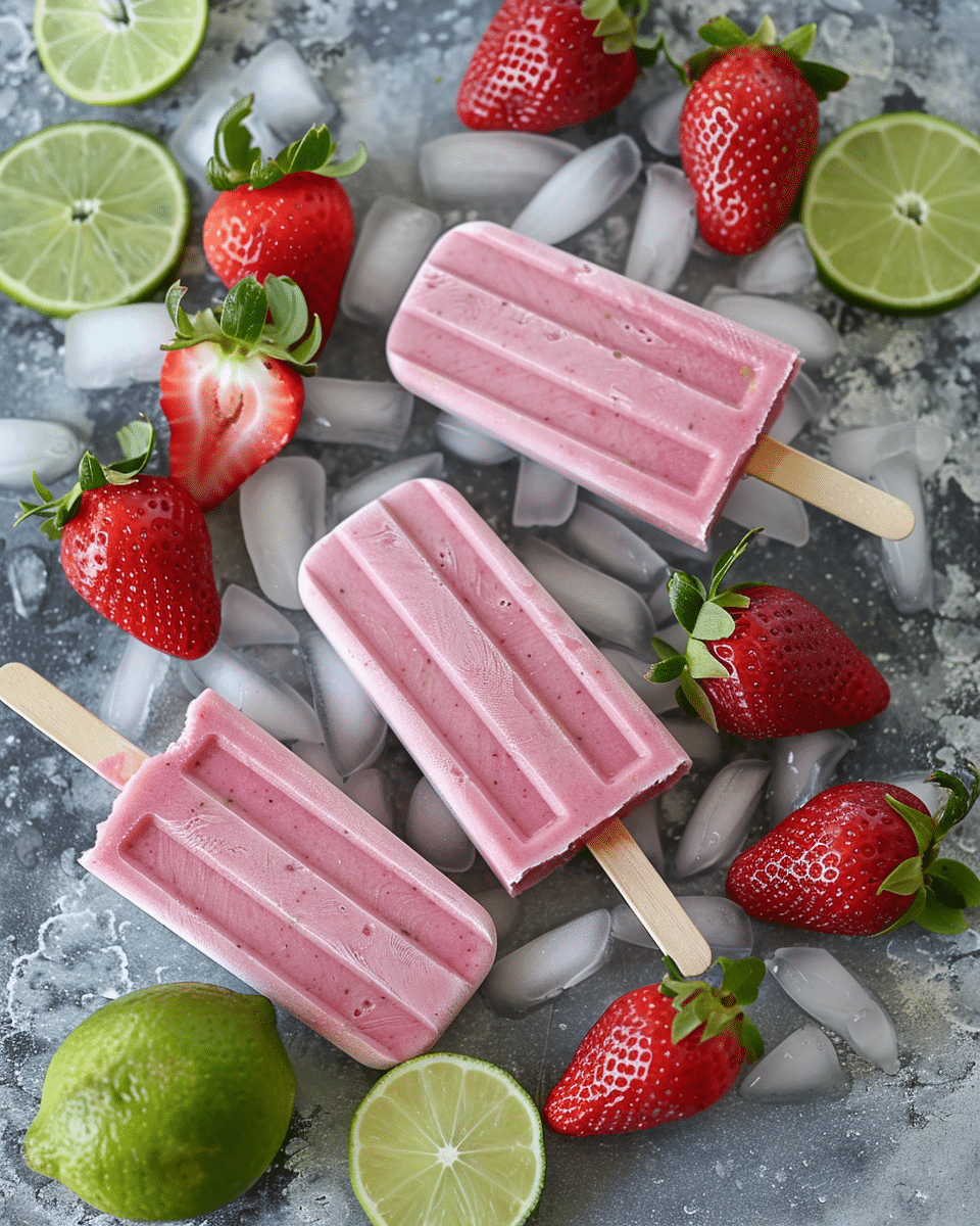 Strawberry Lime Yogurt Popsicles