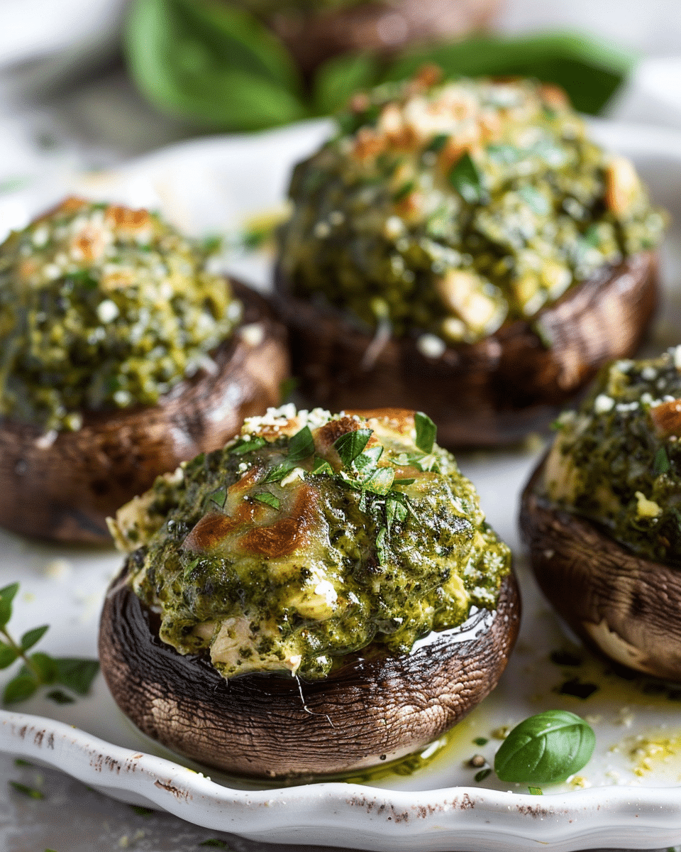 Pesto Chicken Stuffed Mushrooms