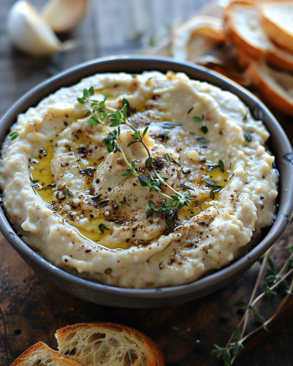 Creamy Roasted Garlic Scape White Bean Dip