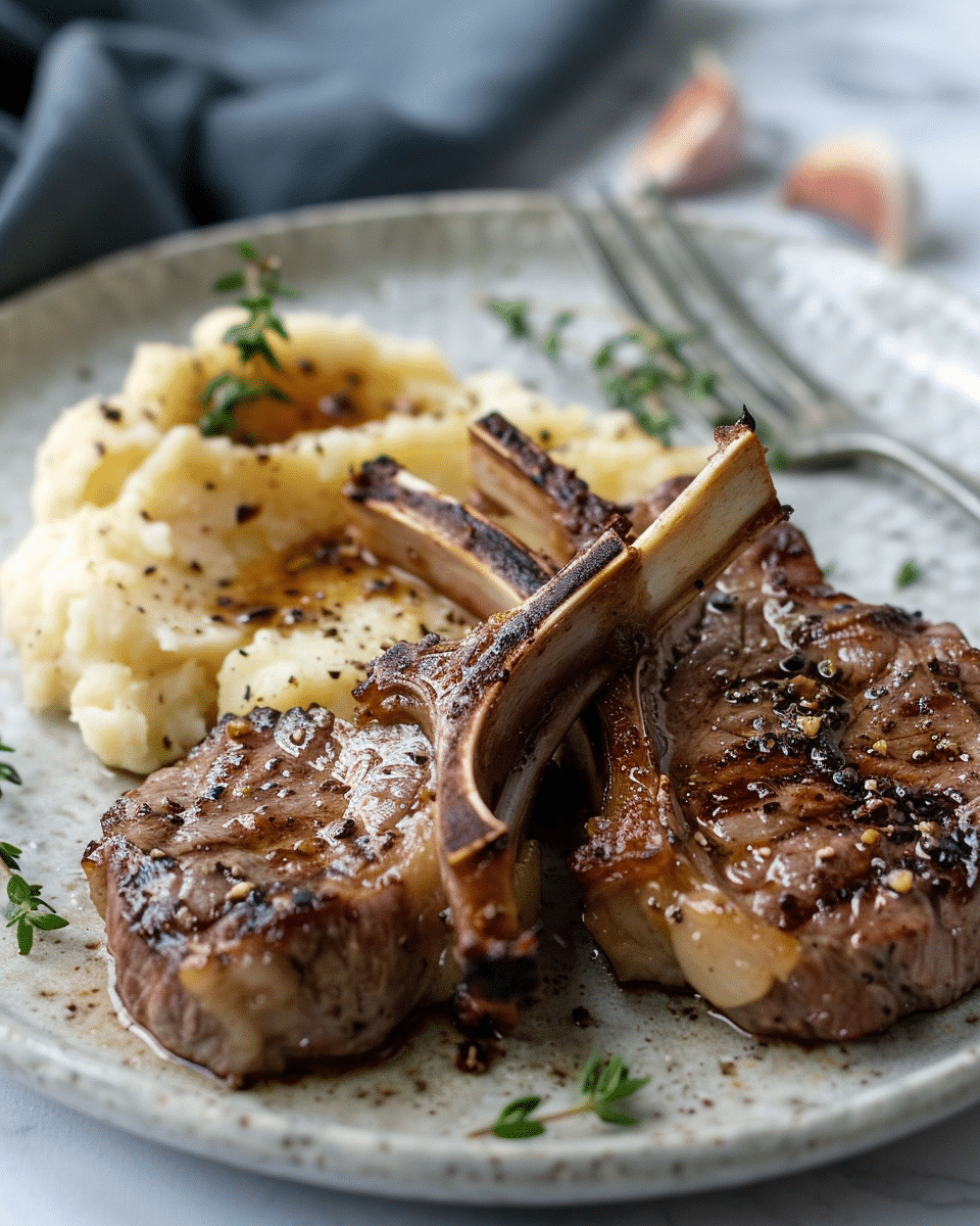 Lamb Chops with Shallot & Thyme Pan Sauce and Garlic Smashed Potatoes