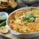 Creamy Buffalo Chicken Dip with Blue Cheese Crumbles