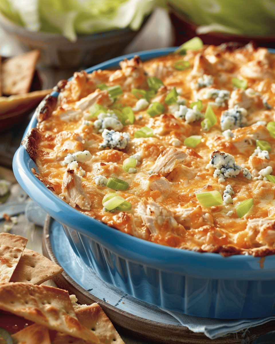 Creamy Buffalo Chicken Dip with Blue Cheese Crumbles