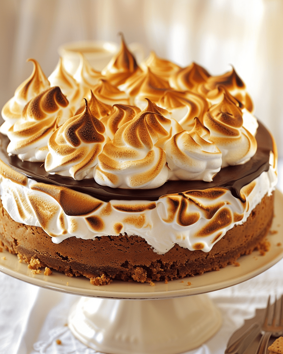 S’mores Cheesecake with Toasted Marshmallow Meringue