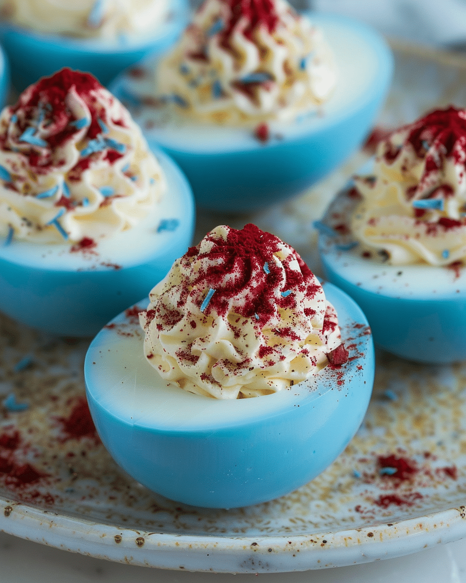 Flavorful Red White Blue Deviled Eggs Recipe Easy Homemade with Beet and Bleu Cheese