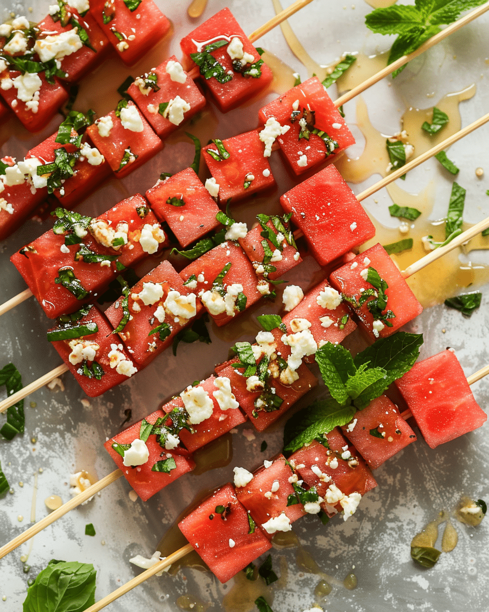 Fresh Watermelon Feta Mint Skewers Recipe Easy 5-Minute Honey Drizzle Appetizer