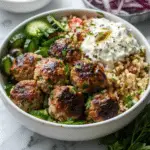 Greek-Style Turkey Meatball Grain Bowl with Spelt and Tzatziki