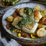 Pesto Cod with Crispy Potatoes and Charred Sweetcorn Salsa