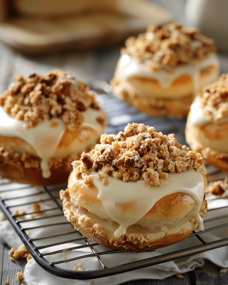 Apple Cheesecake Buns with Crumble Topping and Sweet Glaze Recipe
