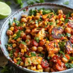 Sticky Halloumi, Chickpea and Sweetcorn Salad