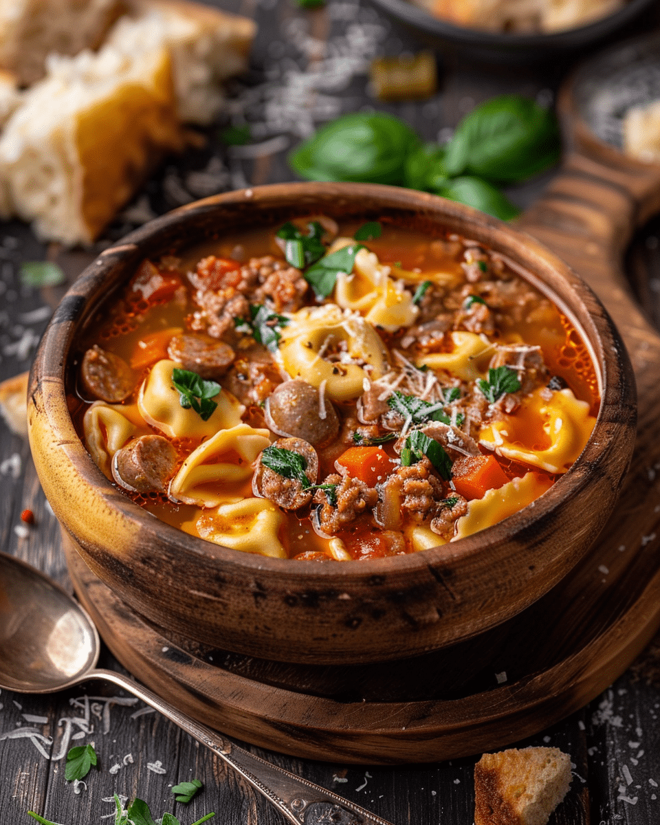 Rustic Italian Tortellini Soup with Sausage