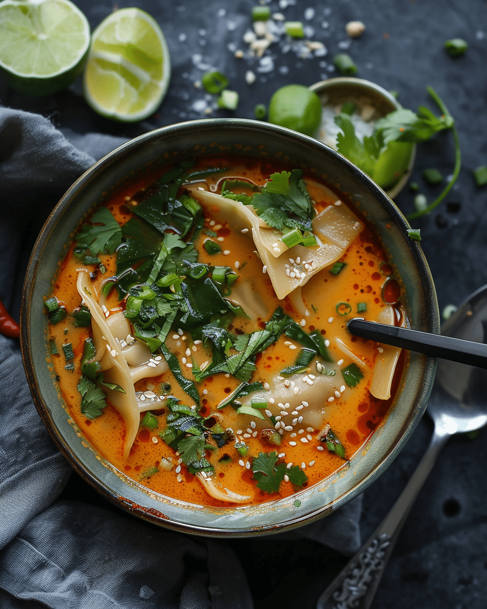 Thai Red Curry Potsticker Soup