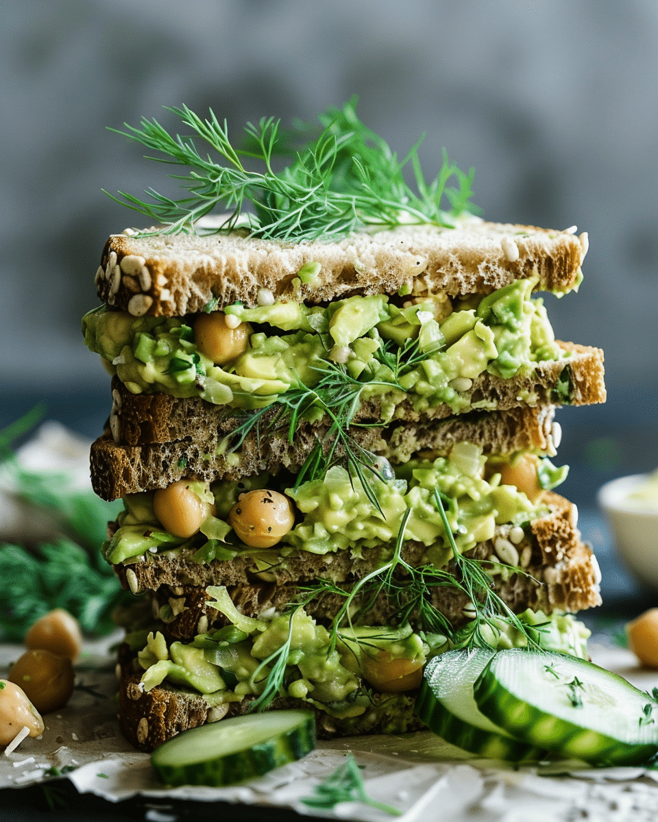 Smashed Chickpea Avocado Dill Pickle Sandwiches