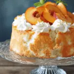 Angel Food Cake Recipe With Fresh Peach Topping and Whipped Cream
