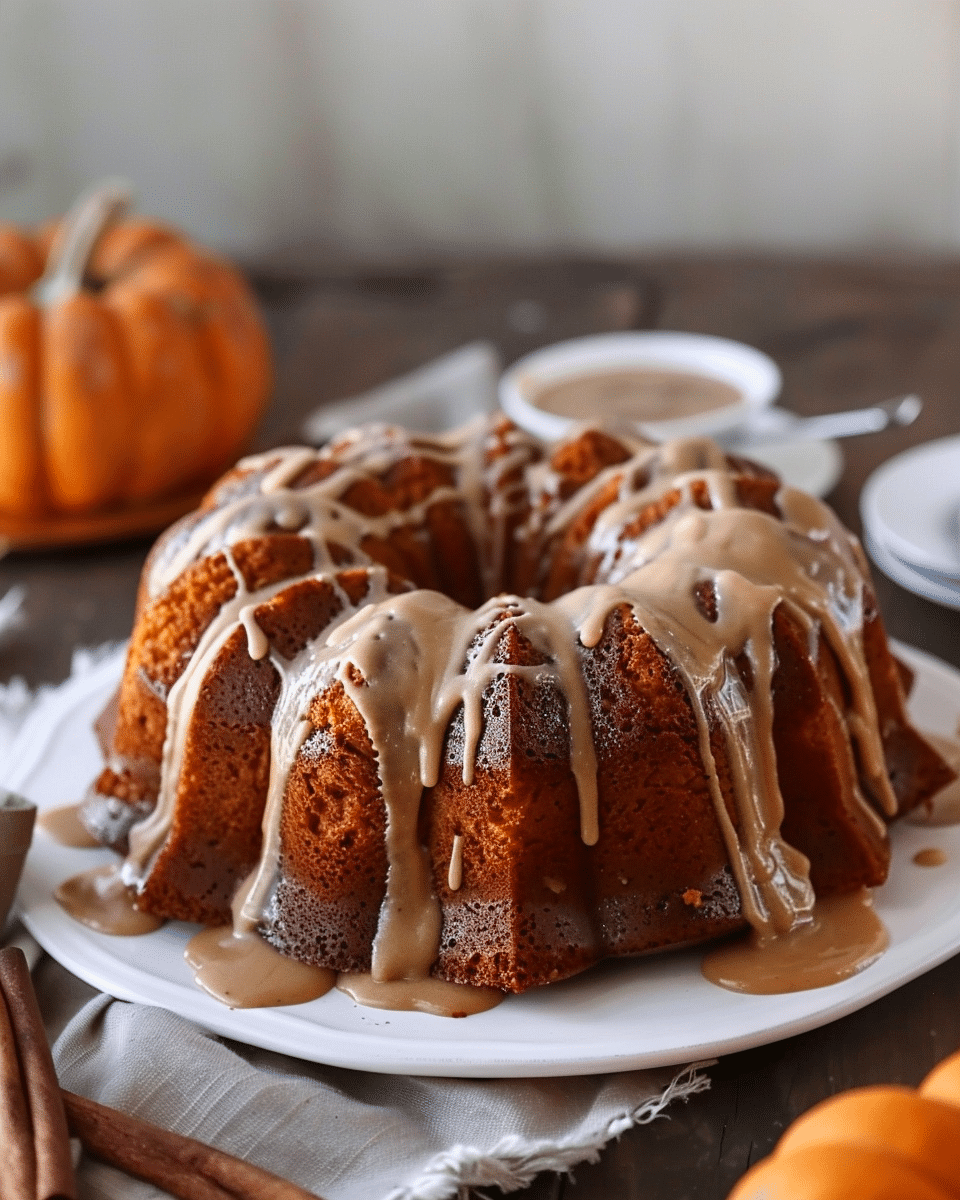 Pumpkin Bundt Cake with Warm Vanilla Cinnamon Sauce