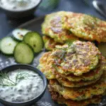 Zucchini Fritters Recipe (Ejjet Kousa) With Yogurt Cucumber Sauce (Laban Bi Khyar)