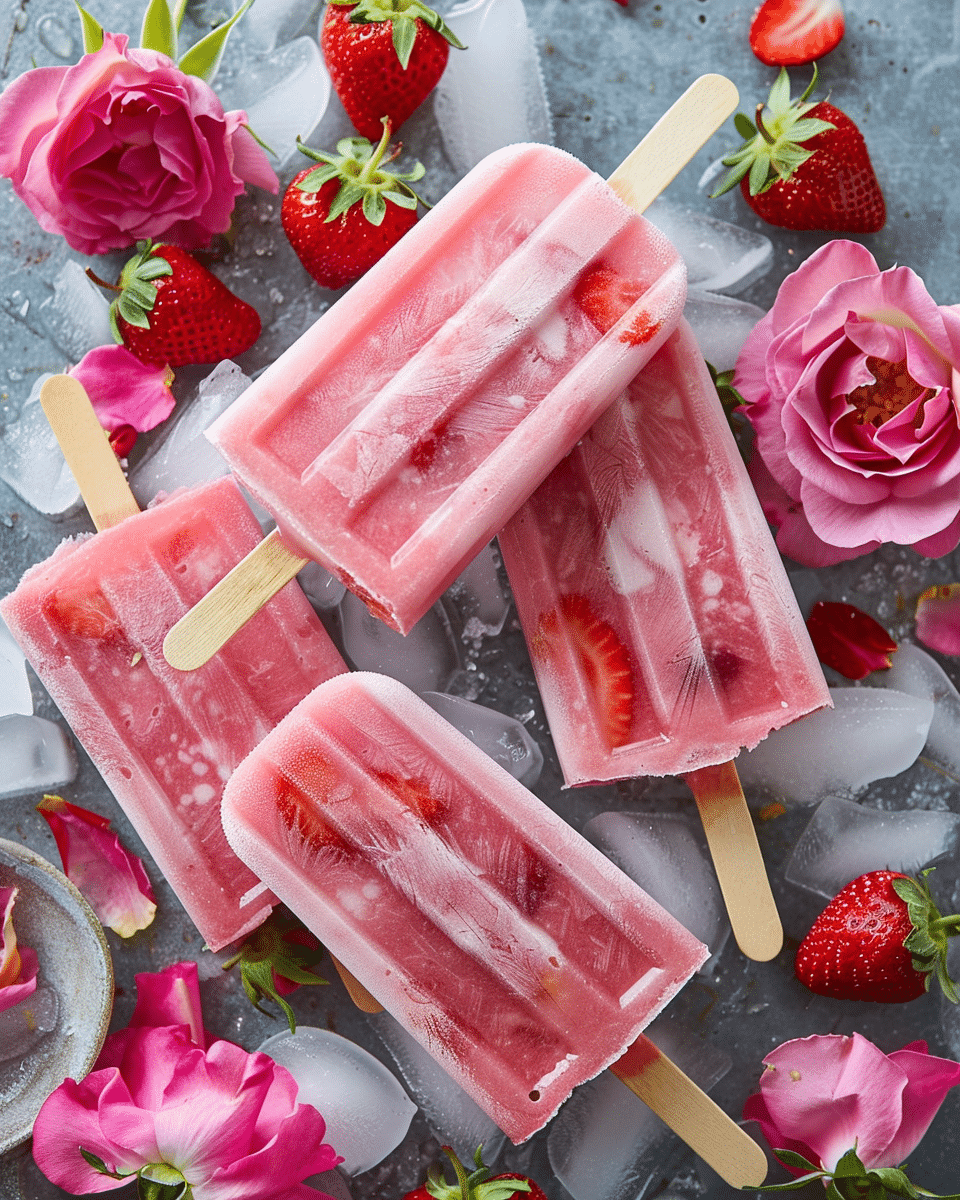 Strawberry Rose Popsicles