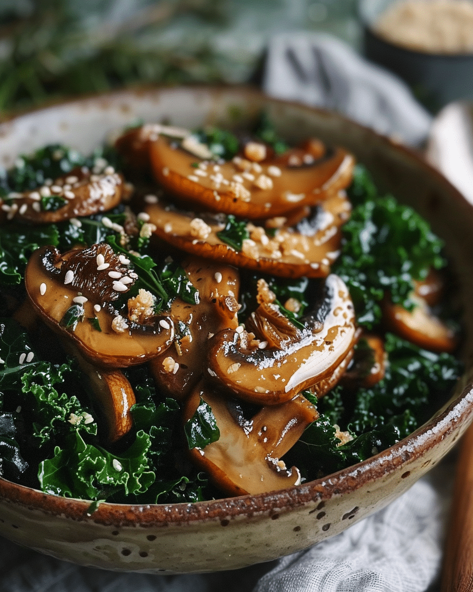 Glazed King Trumpet Mushroom Recipe With Kale Salad & Maple Tahini Dressing