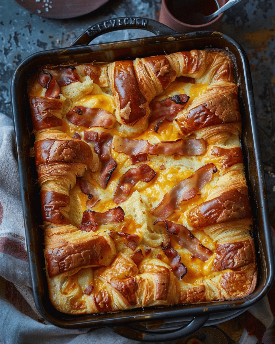 Overnight Cheesy Smoked Turkey Croissant Breakfast Casserole