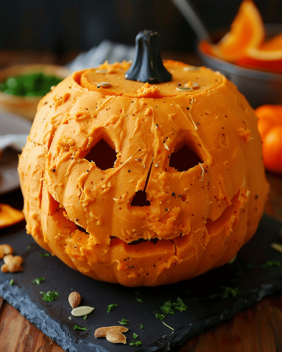 Jack-O-Lantern Cheese Ball Recipe – Easy Halloween Party Appetizer
